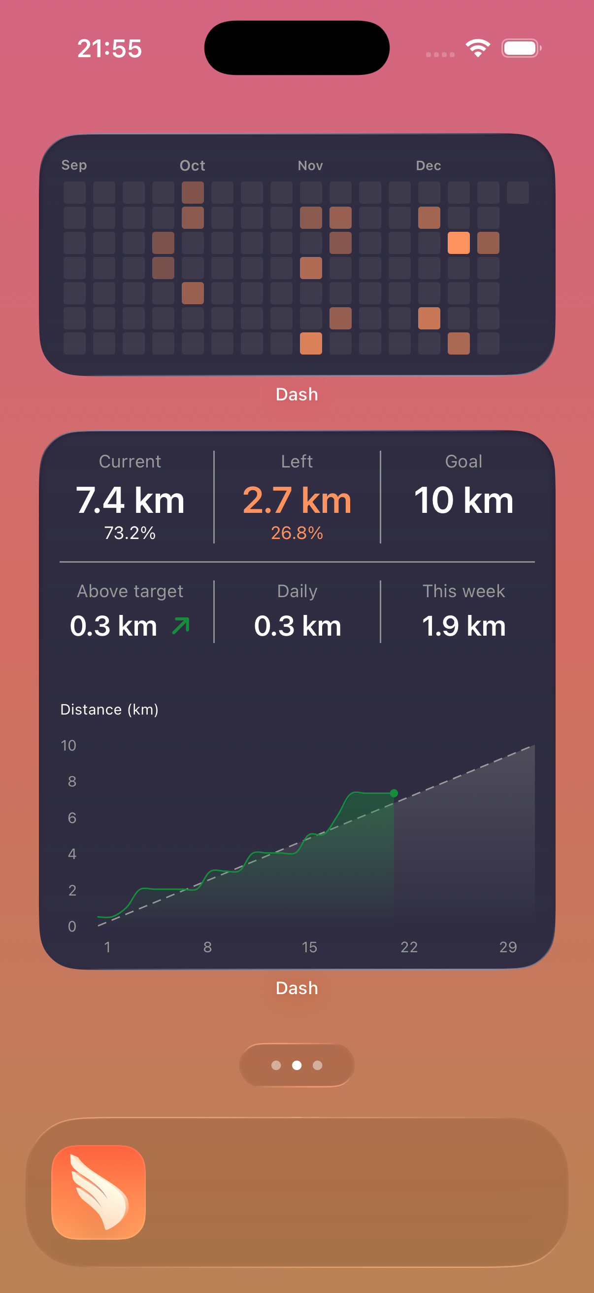 Dash widgets on the iPhone home screen